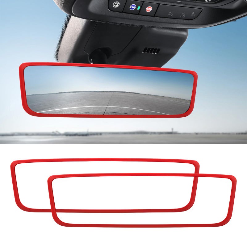Ohleats Car Rear View Mirror Protector Frame Silicone Auto Rearview Edge Protection Cover Compatible with Model 3 Model Y Interior Rear View Trim Frame Decoration Car Accessories Red2PCS - Image 3