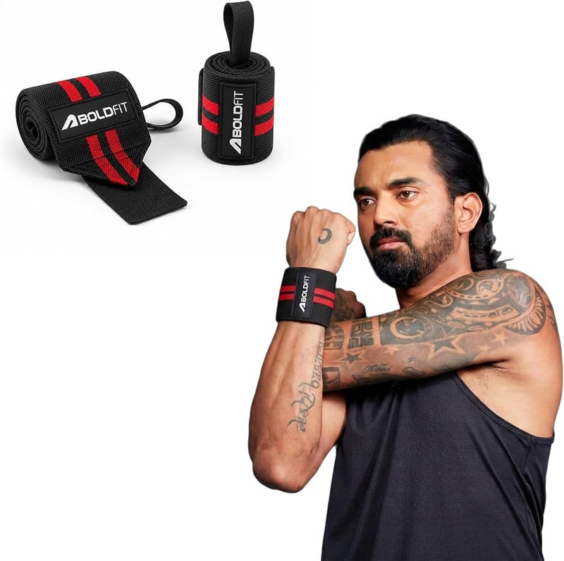بولد فيت Boldfit قطن Wrist Band – أربطة معصم من القطن للرجال والنساء، مثالية للصالة الرياضية والتنس والأنشطة الخارجية، متوفرة باللونين الأسود والأحمر، مقاس واحد - Image 1