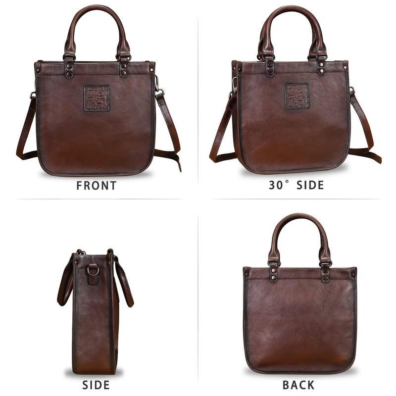 IVTG Genuine Leather Top Handle Handbag Purse for Women Vintage Over the Shoulder Bag Handmade Crossbody Satchel (Coffee) Medium - Image 5