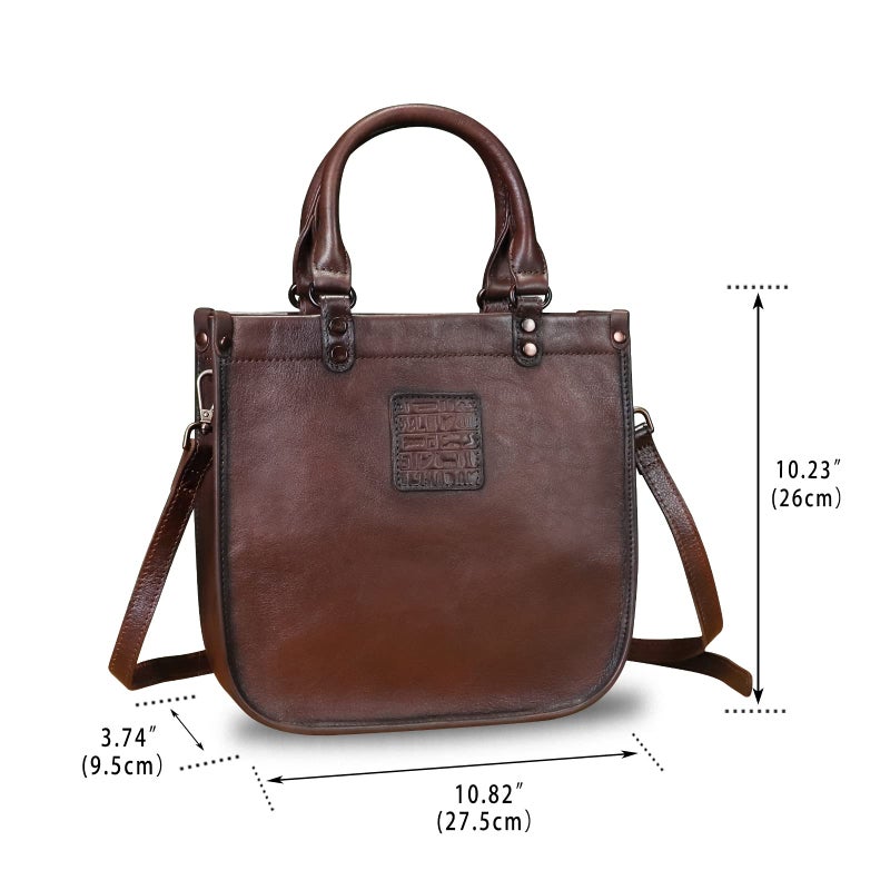 IVTG Genuine Leather Top Handle Handbag Purse for Women Vintage Over the Shoulder Bag Handmade Crossbody Satchel (Coffee) Medium - Image 4