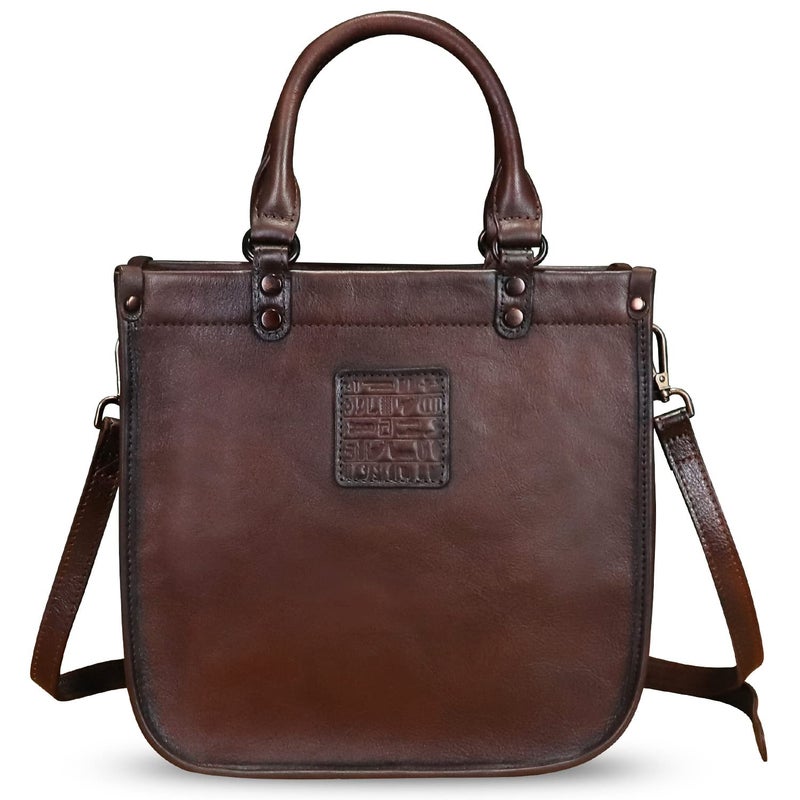 IVTG Genuine Leather Top Handle Handbag Purse for Women Vintage Over the Shoulder Bag Handmade Crossbody Satchel (Coffee) Medium - Image 1