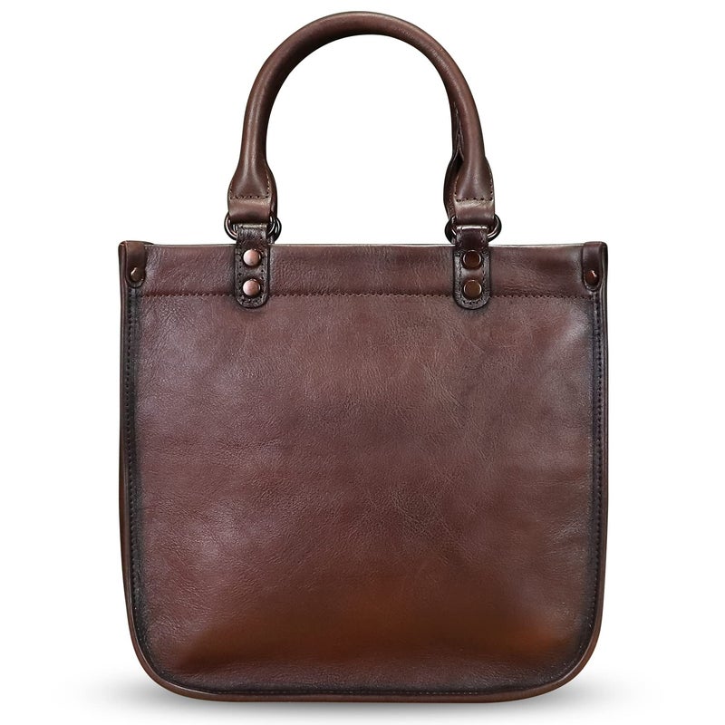 IVTG Genuine Leather Top Handle Handbag Purse for Women Vintage Over the Shoulder Bag Handmade Crossbody Satchel (Coffee) Medium - Image 3