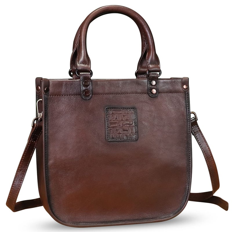 IVTG Genuine Leather Top Handle Handbag Purse for Women Vintage Over the Shoulder Bag Handmade Crossbody Satchel (Coffee) Medium - Image 2