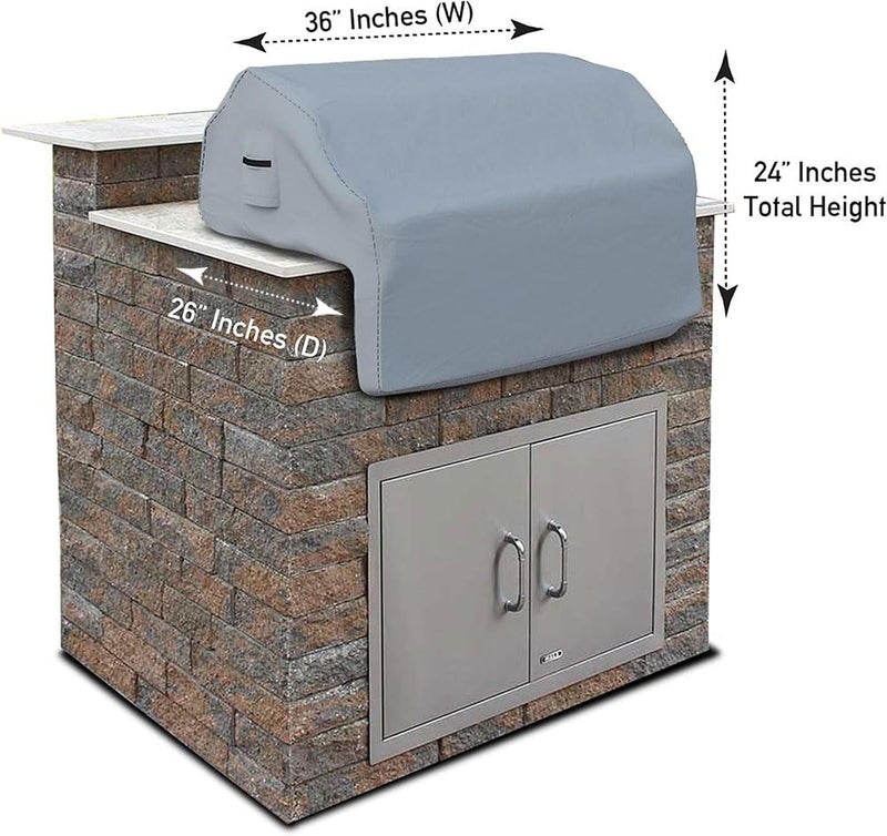 Covers & all Built-in Outdoor Grill Cover, Durable Heavy Duty 18 Oz Waterproof Cover Tuff Material with Air Pocket & Elastic for Snug Fit (36" W x 26" D x 24" H inches, Gray) - Image 2
