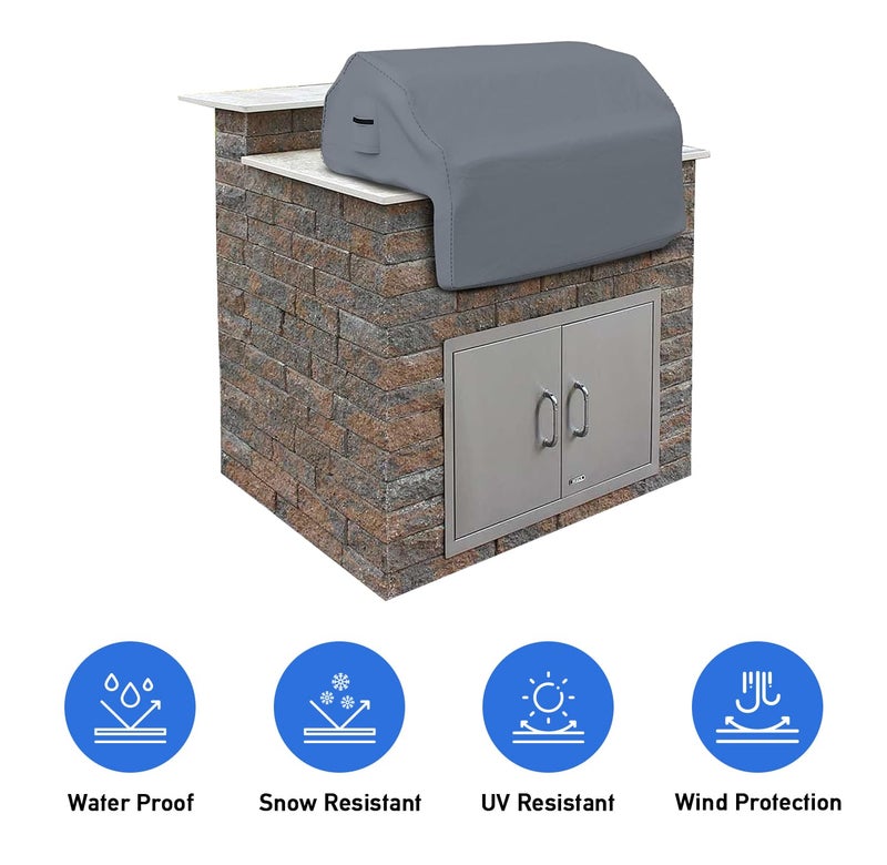 Covers & all Built-in Outdoor Grill Cover, Durable Heavy Duty 18 Oz Waterproof Cover Tuff Material with Air Pocket & Elastic for Snug Fit (36" W x 26" D x 24" H inches, Gray) - Image 4