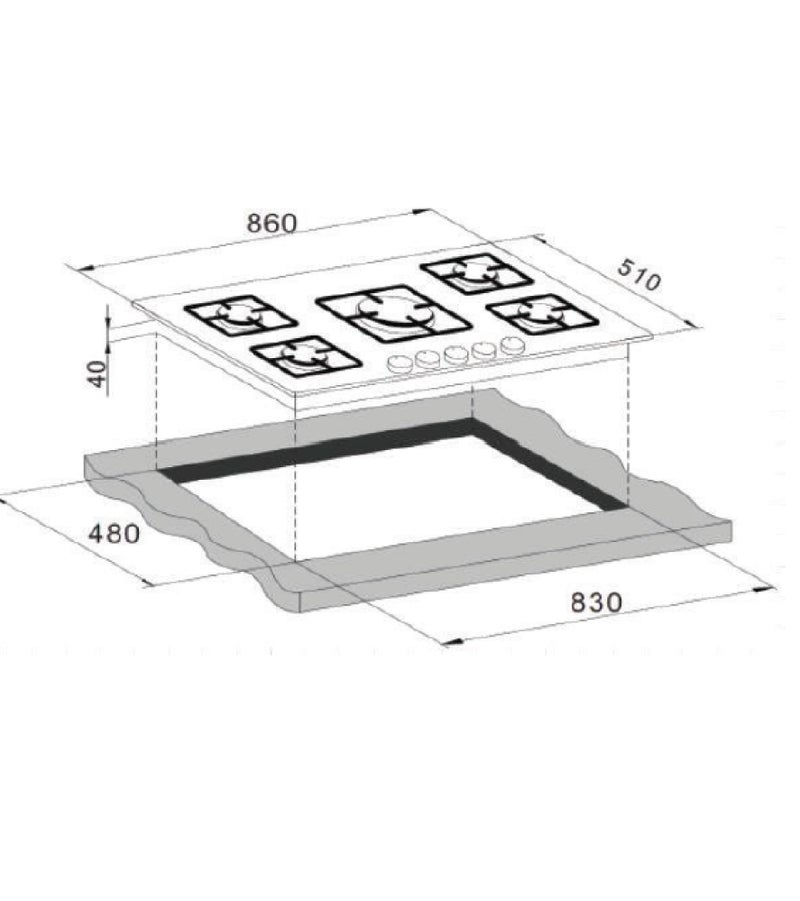 CM CRYSTAL 90cm Gas On Glass Hob – 5 Burner Black Glass Cooktop with Cast Iron Pan Supports, Electronic Ignition & Flame Safety Device - Image 2