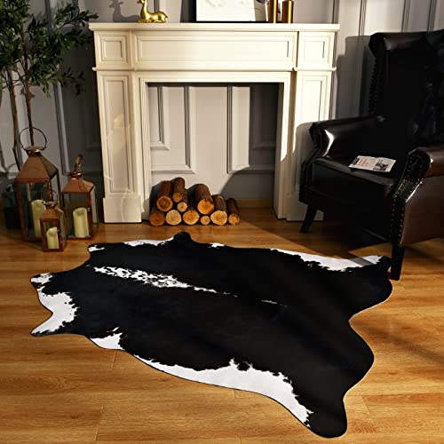 BENRON Premium Cowhide Rug Black, Faux Cow Hide Rugs for Living Room Bedroom Western Home Decor, Non Slip Cute Rug with Irregular Animal Skins and Hides, 4.6 x 5.2ft - Image 3