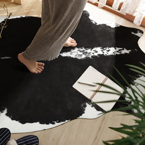 BENRON Premium Cowhide Rug Black, Faux Cow Hide Rugs for Living Room Bedroom Western Home Decor, Non Slip Cute Rug with Irregular Animal Skins and Hides, 4.6 x 5.2ft - Image 2