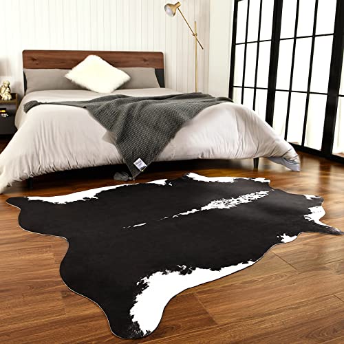 BENRON Premium Cowhide Rug Black, Faux Cow Hide Rugs for Living Room Bedroom Western Home Decor, Non Slip Cute Rug with Irregular Animal Skins and Hides, 4.6 x 5.2ft - Image 4