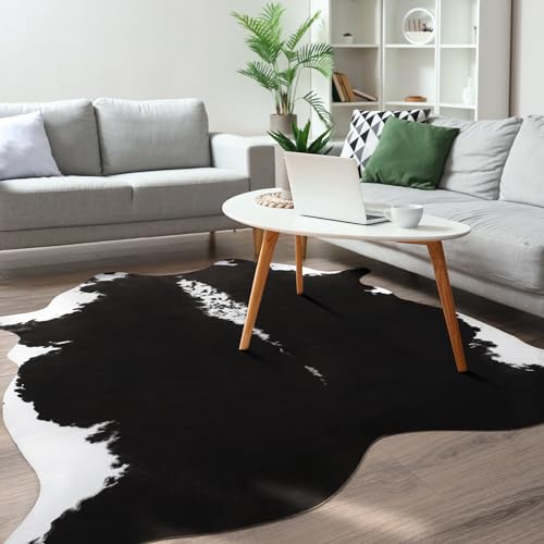 BENRON Premium Cowhide Rug Black, Faux Cow Hide Rugs for Living Room Bedroom Western Home Decor, Non Slip Cute Rug with Irregular Animal Skins and Hides, 4.6 x 5.2ft - Image 5