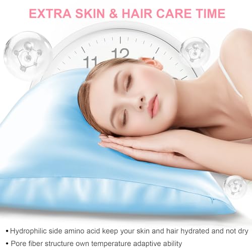 LYSHIN Silk Pillow Cases 2 Pack Standard Size with Hidden Zipper, Mulberry Silk Pillowcase for Hair and Skin, Smooth and Soft Breathable Cooling Silk Satin Pillowcase Set of 2, Gifts for Women，Sky Blue - Image 3