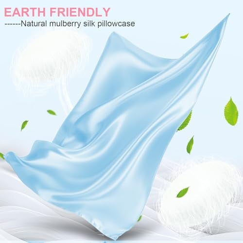 LYSHIN Silk Pillow Cases 2 Pack Standard Size with Hidden Zipper, Mulberry Silk Pillowcase for Hair and Skin, Smooth and Soft Breathable Cooling Silk Satin Pillowcase Set of 2, Gifts for Women，Sky Blue - Image 2