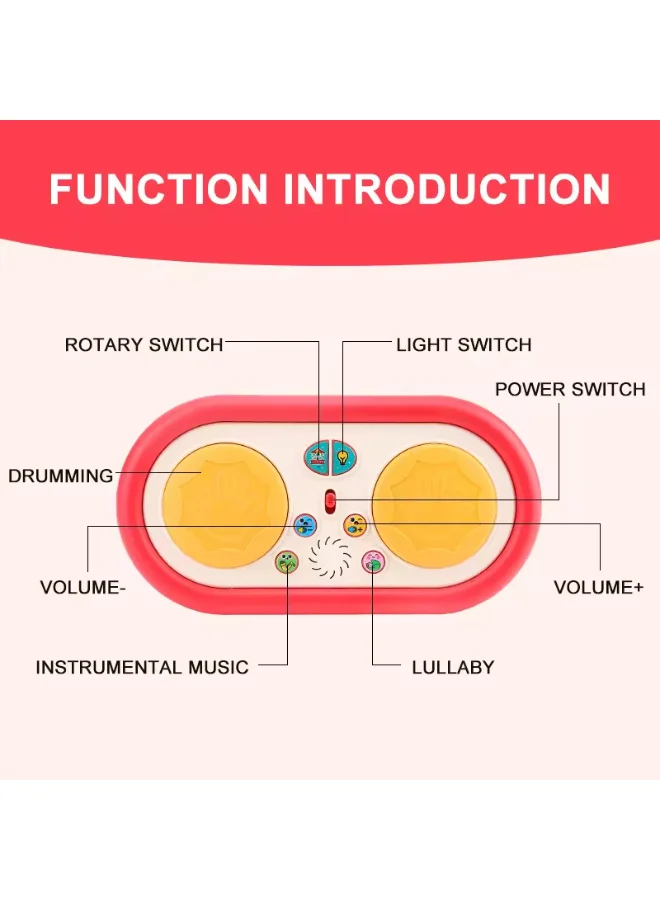 TOOLY Baby Musical Drum Toy with Lights – Interactive Percussion Instrument with Lullabies, Instrumental Music & Volume Control for Infants and Toddlers