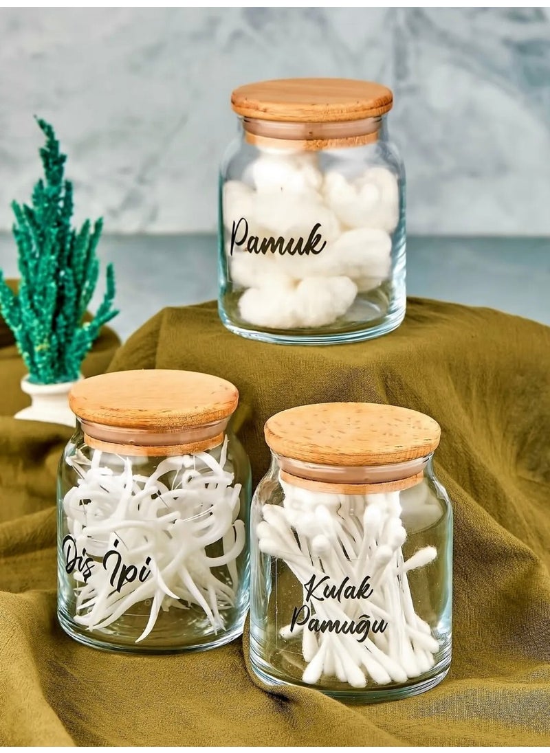 Fbz Home 3-Piece Dental Floss & Cotton Bud & Cotton Organizer with Transparent Label Wooden Cover 300 ml Cotton Dispenser  - Image 2