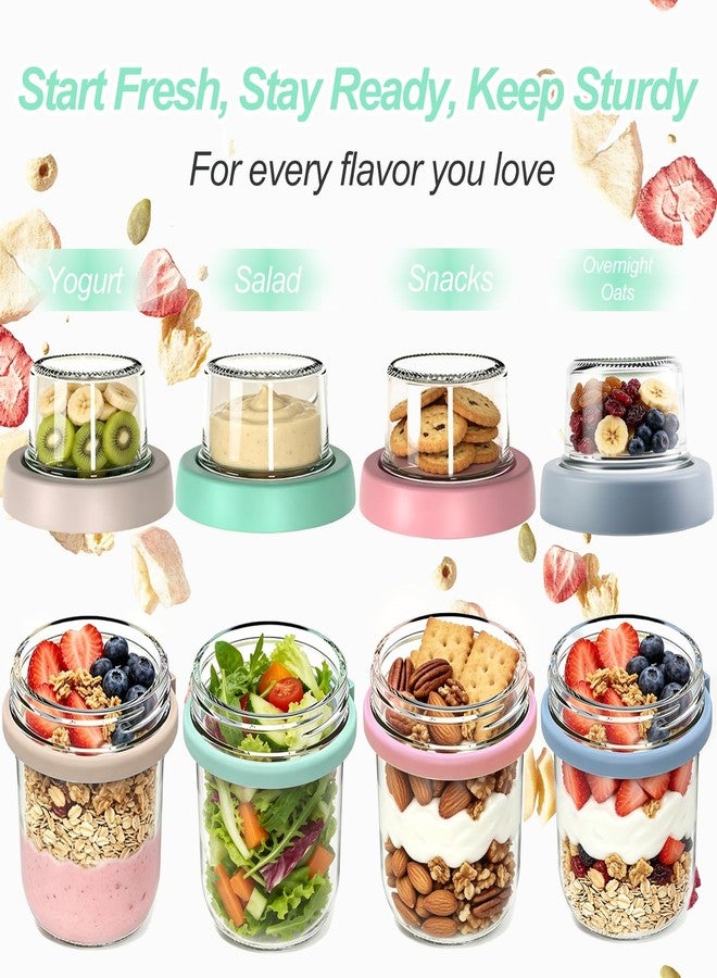 PFUM Overnight Oats Jars with Spoon and Lid 16+4 oz [4 Pack], Airtight Oatmeal Container with Leak-proof Meal Prep Containers Dry and Wet Separation Mason Jars with Lid for Cereal - Image 4