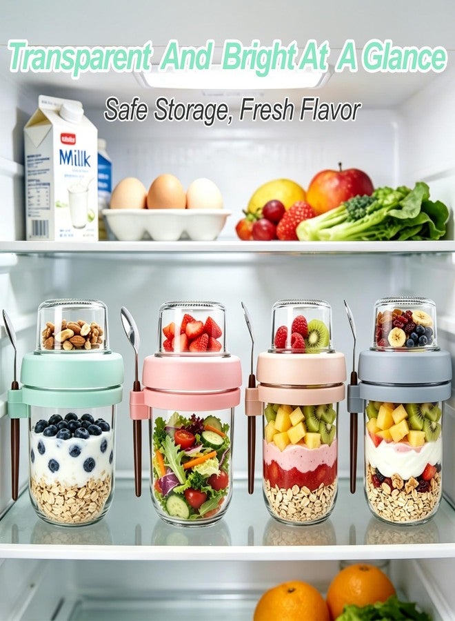 PFUM Overnight Oats Jars with Spoon and Lid 16+4 oz [4 Pack], Airtight Oatmeal Container with Leak-proof Meal Prep Containers Dry and Wet Separation Mason Jars with Lid for Cereal - Image 5