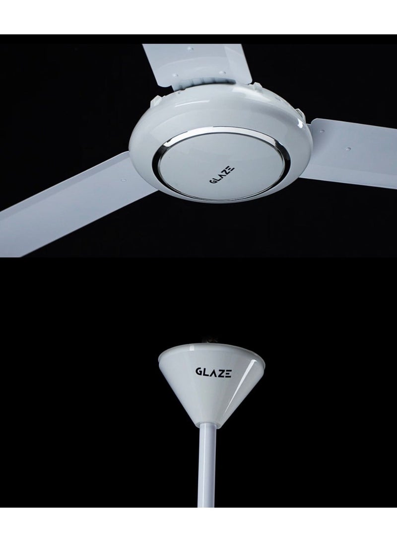 Glaze Ceiling Fan, White, 3-Blade Elegant Design, Silent Operation, Energy Efficient, Multiple Finishes, with Speed Regulator - Image 4