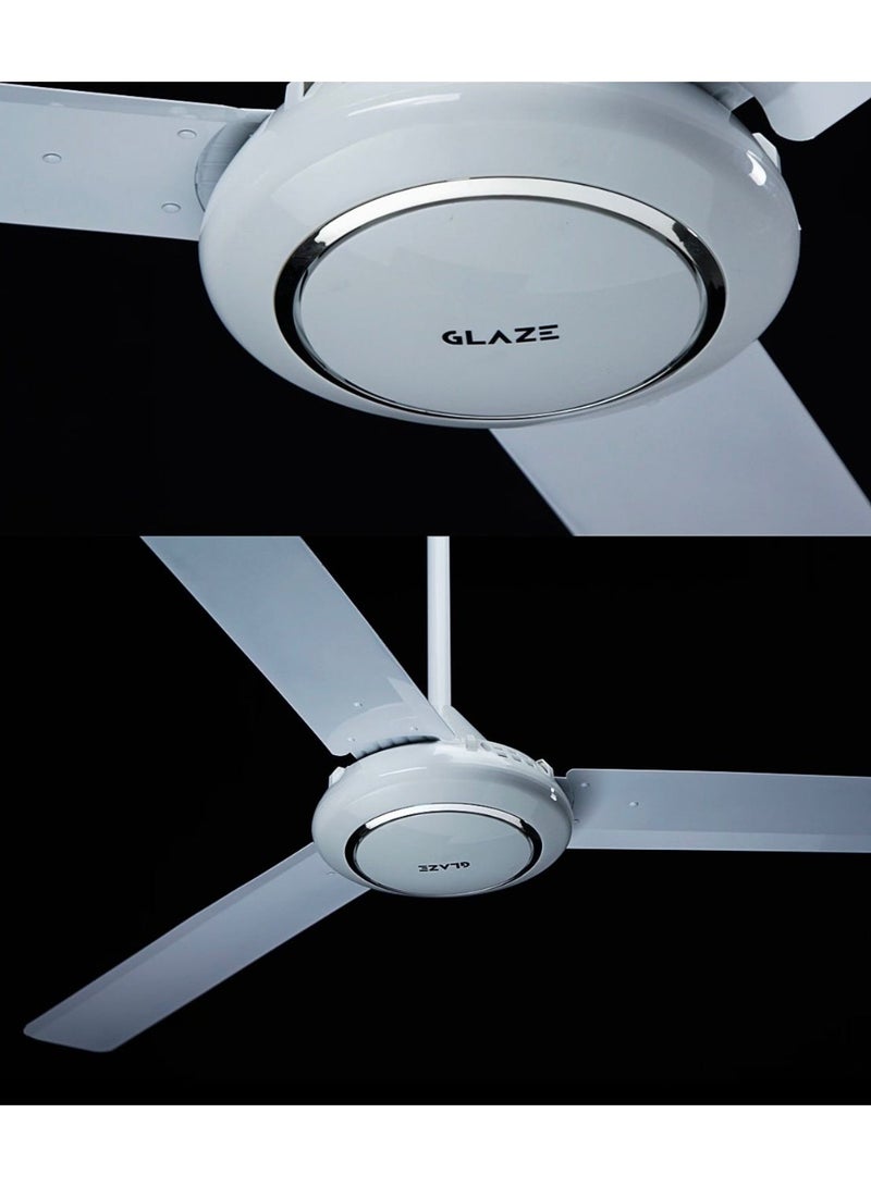Glaze Ceiling Fan, White, 3-Blade Elegant Design, Silent Operation, Energy Efficient, Multiple Finishes, with Speed Regulator - Image 2