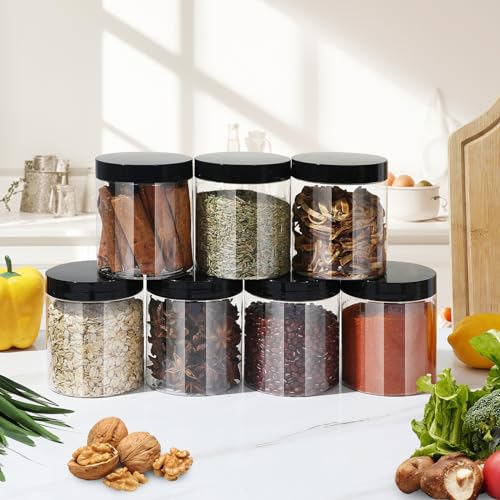 CrazyStorey Plastic Jars with Lids, 16 oz Plastic Containers with Lids Clear Airtight Container Storage Jar Mason Jars for Dry Food Peanut Butter Honey Jam Cosmetics, Pack of 16 (16 PCS Black Lids) - Image 5