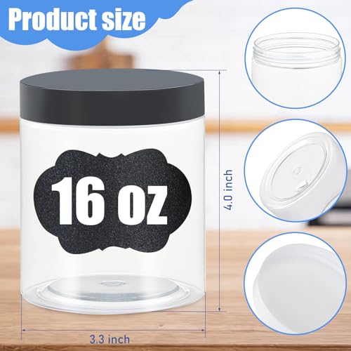 CrazyStorey Plastic Jars with Lids, 16 oz Plastic Containers with Lids Clear Airtight Container Storage Jar Mason Jars for Dry Food Peanut Butter Honey Jam Cosmetics, Pack of 16 (16 PCS Black Lids) - Image 2