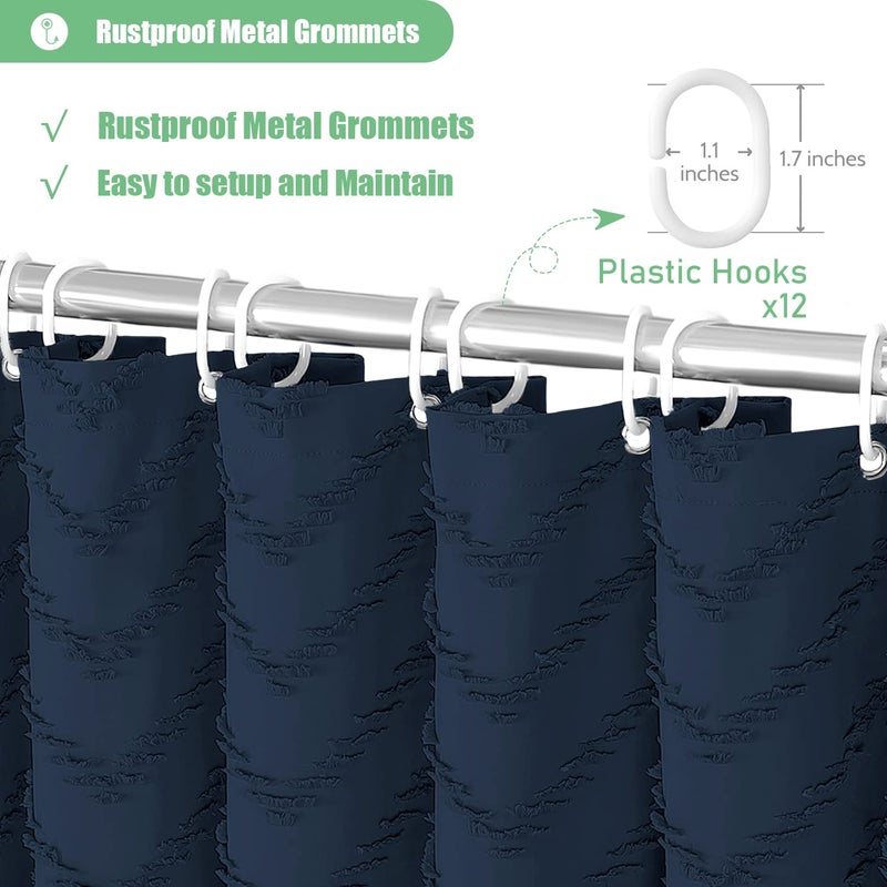 Dynamene Extra Long Shower Curtains  84 Inches Long Boho Tufted Chevron Striped Fabric Shower Curtains for Bathroom  Tall Minimalist Waterproof Cloth Shower Curtain Set with Hook  Navy Blue  72x84 - Image 4