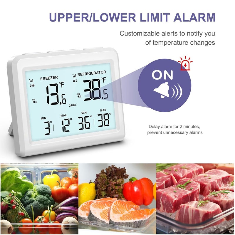 OQIMAX Digital Refrigerator Thermometer - 3.7 inch LCD Backlight Freezer Thermometer with 2 Sensors, Digital Fridge and Freezer Thermometer with Alarm, Max/Min Records, for Homes Restaurants Cellars - Image 4