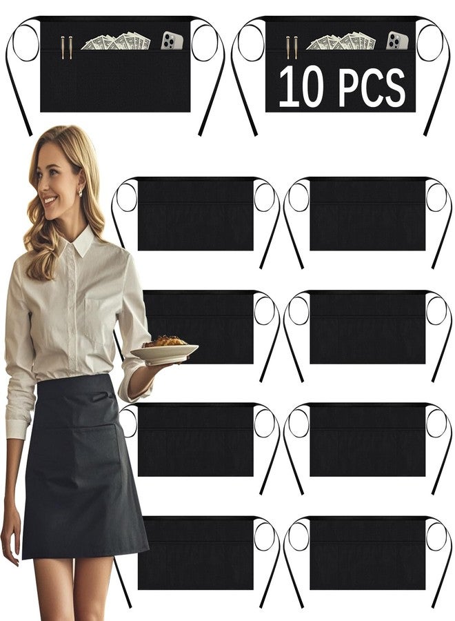 ARKBAODAN 10 PCS Server aprons with 3 pockets - Reinforced tailor edge restaurant apron，black waitress apron (10 PCS) (10 PCS) - Image 1