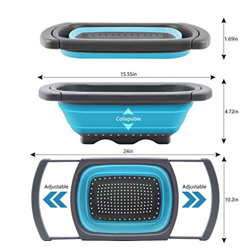 ZIZLY Kitchen Collapsible Vegetable/Fruit Colander Strainer Over The Sink with Extendable Handles, Folding Strainer, Drying Rack Basket for Drainer Vegetable Basket, Multicolour, Pack of 1, Silicone - Image 4