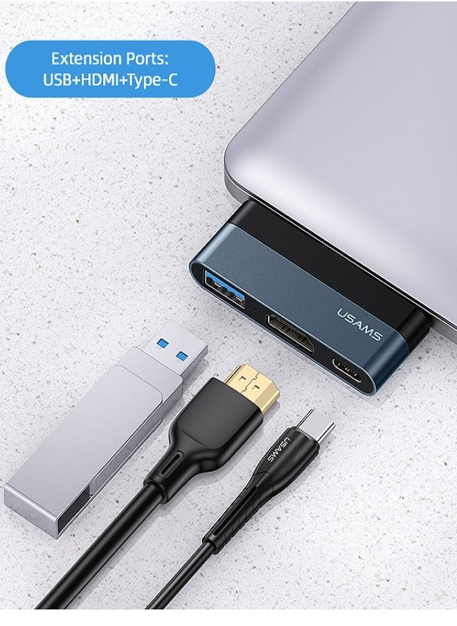 Usams 3 in 1 Mini Adapter Multiport Docking Station Hub with USB+Video+Type-C Ports For Laptop/ Mobile Phones  - Image 2