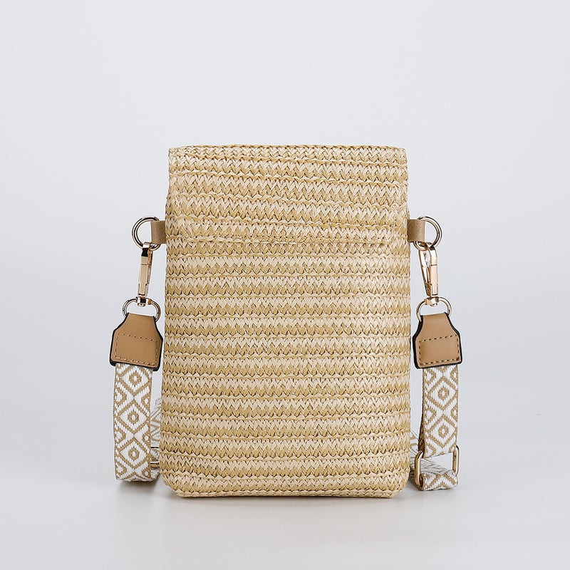 Premium Straw Crossbody Bag for Women, Beaded Phone Bag - Image 3