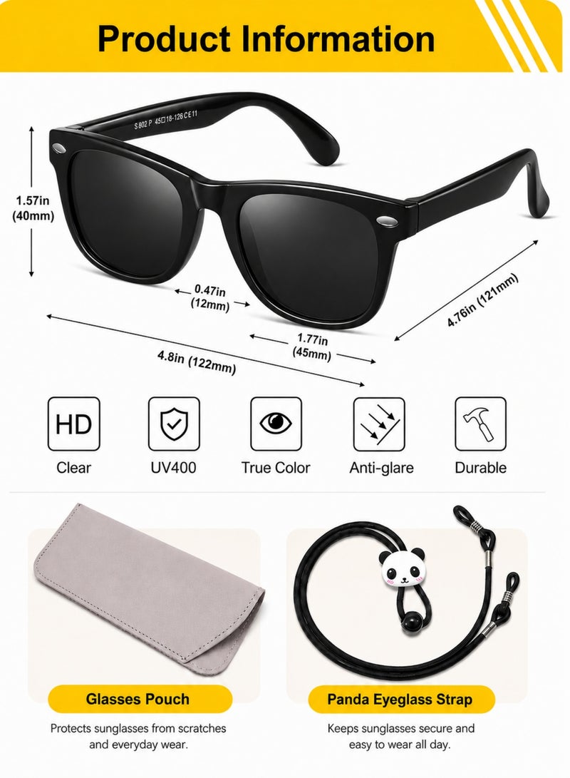 yumee 3 PCS Kids Polarized Sunglasses for Boys Girls, Bendable Flexible Rubber Frame Toddler Sunglasses, UV Protection Children Sunglasses, Black Pink Blue Color Set - Image 5