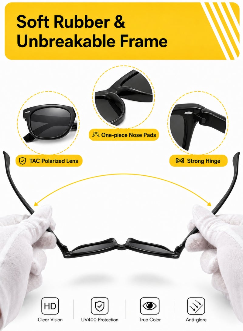 yumee 3 PCS Kids Polarized Sunglasses for Boys Girls, Bendable Flexible Rubber Frame Toddler Sunglasses, UV Protection Children Sunglasses, Black Pink Blue Color Set - Image 3
