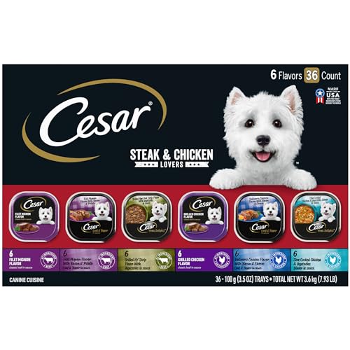 Cesar Wet Dog Food Classic Loaf in Sauce, Steak and Chicken Lovers Variety Pack with Real Meat or Real Chicken, 3.5 oz. Easy Peel Trays (36 Count, Pack of 1) - Image 4