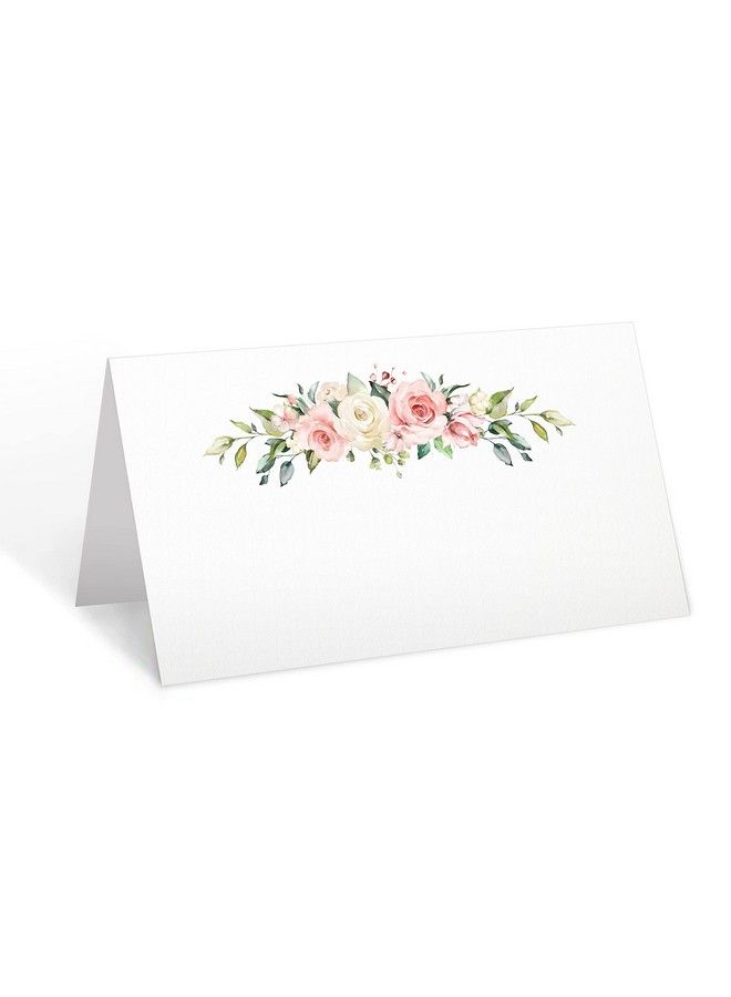 321Done Pink Roses Place Cards White (50 Folding Cards) Small 3.5X2 Made In The Usa Name Seating Table Cards For Wedding Dinner Party Buffet Shower Spring Flowers Design On Thick Tent Cards - Image 2