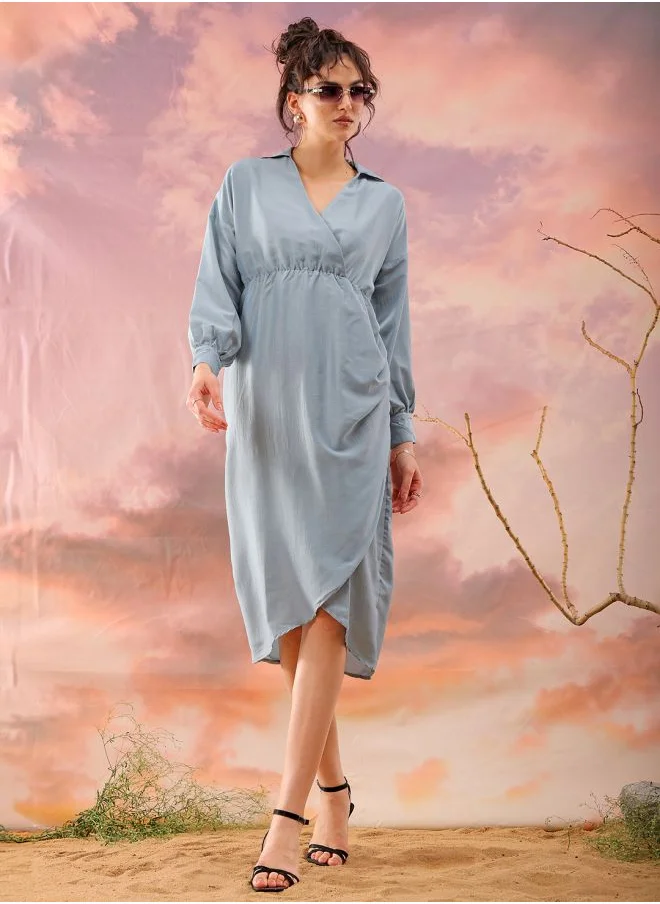 مرفوعة Women Regular Fit Casual Solid Wrap Dress
