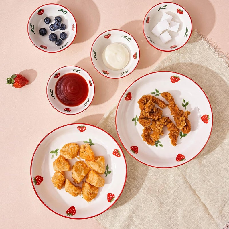 CHILDIKE Porcelain Bowls Set Strawberry 8 Inch Pasta Bowls Set of 6 Salad Bowls 17 OZ - Image 2
