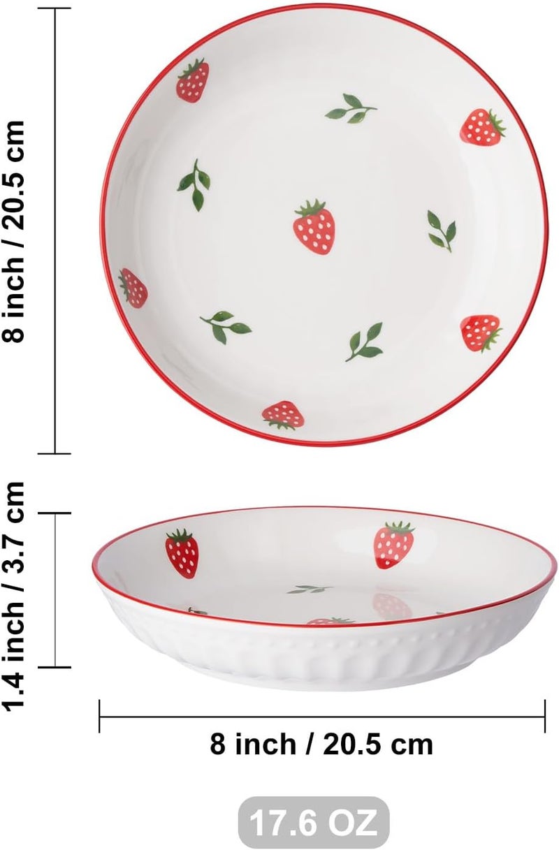 CHILDIKE Porcelain Bowls Set Strawberry 8 Inch Pasta Bowls Set of 6 Salad Bowls 17 OZ - Image 3