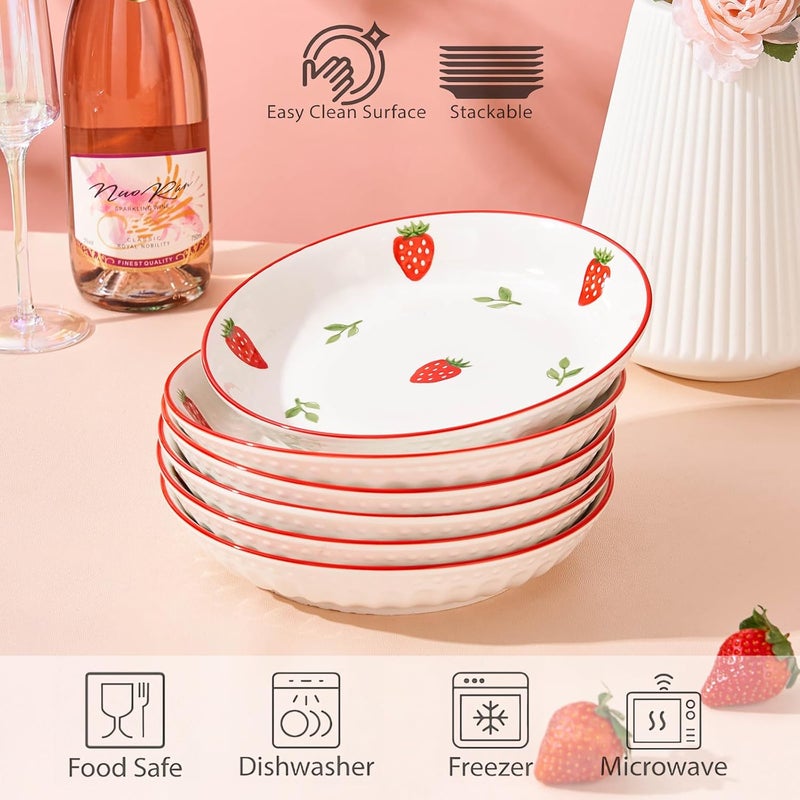 CHILDIKE Porcelain Bowls Set Strawberry 8 Inch Pasta Bowls Set of 6 Salad Bowls 17 OZ - Image 4