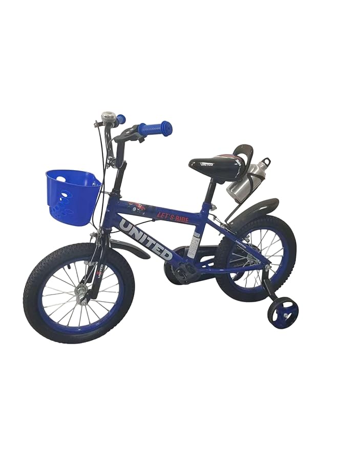 يونايتد دراجة مع سلة وزجاجة مياه خلفية للأطفال مقاس 16 بوصة، أزرق - Image 1