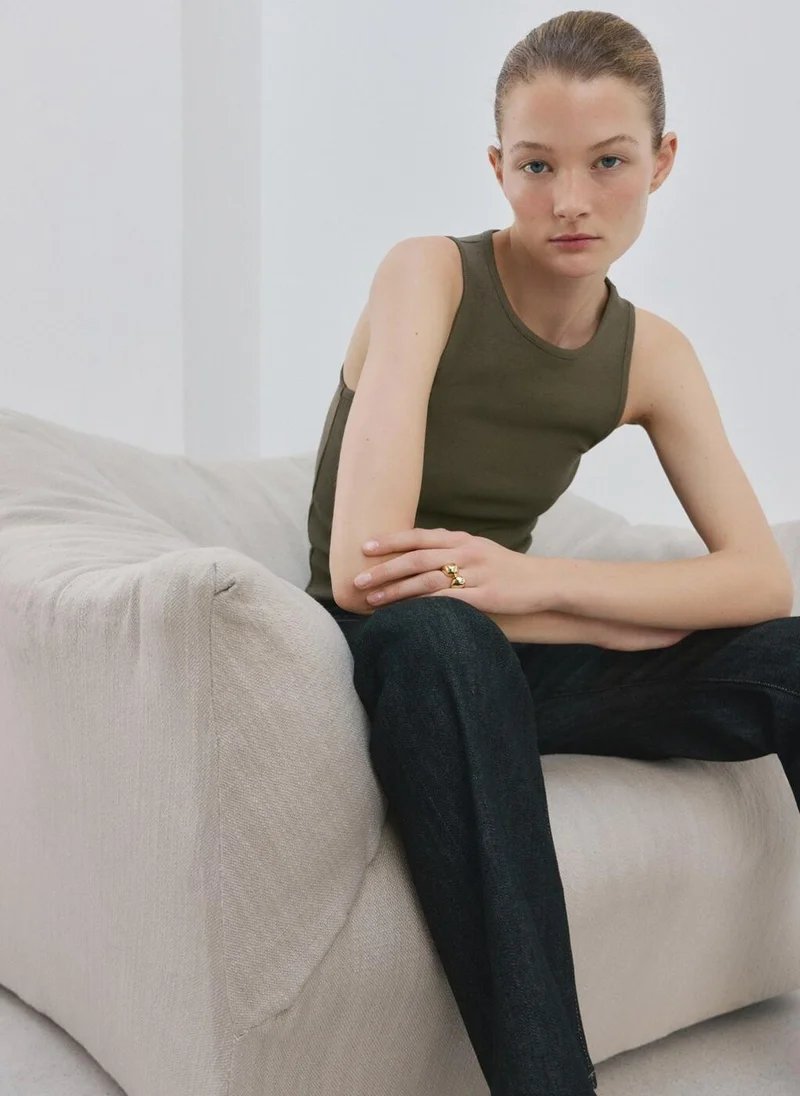 مانجو Ribbed cotton-blend top