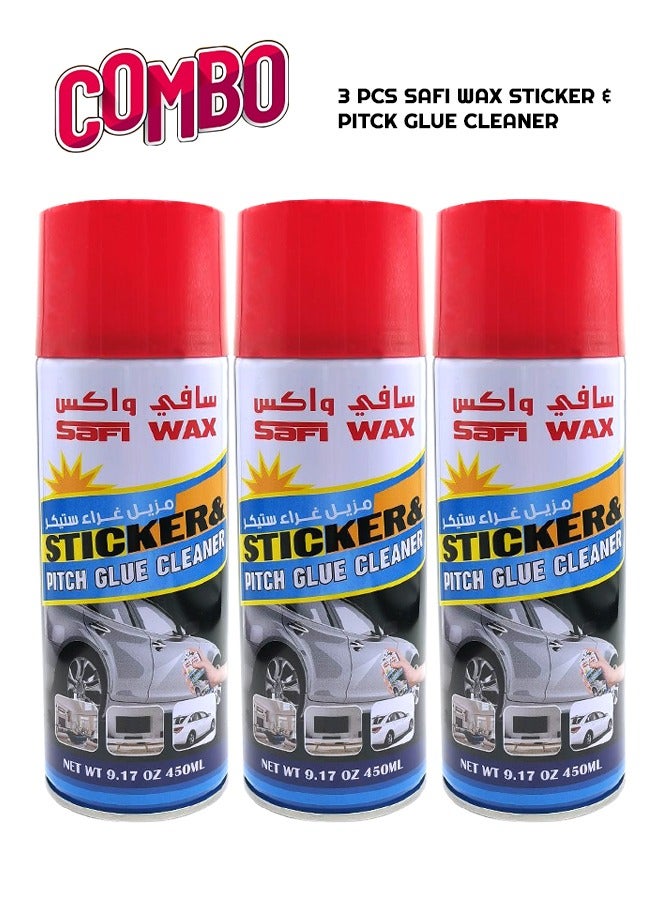 Safi WAX 3 PCS Glue & Pitch Spot Cleaner Sticker Bugs Spot Tree Sap Bird Dropping Road Oil & Tar Remover SAFI Wax - 450 ml x3 - Image 1