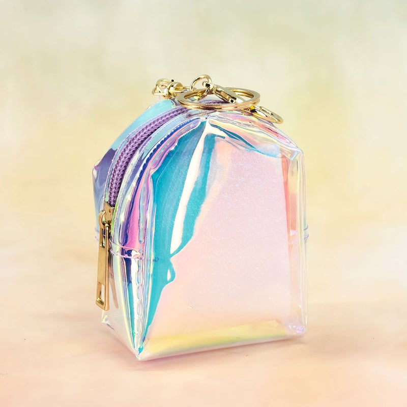 estella New Laser Rainbow Bow Keychain Purse with Mini Backpack, Cute Storage Bag for Girls - Image 1
