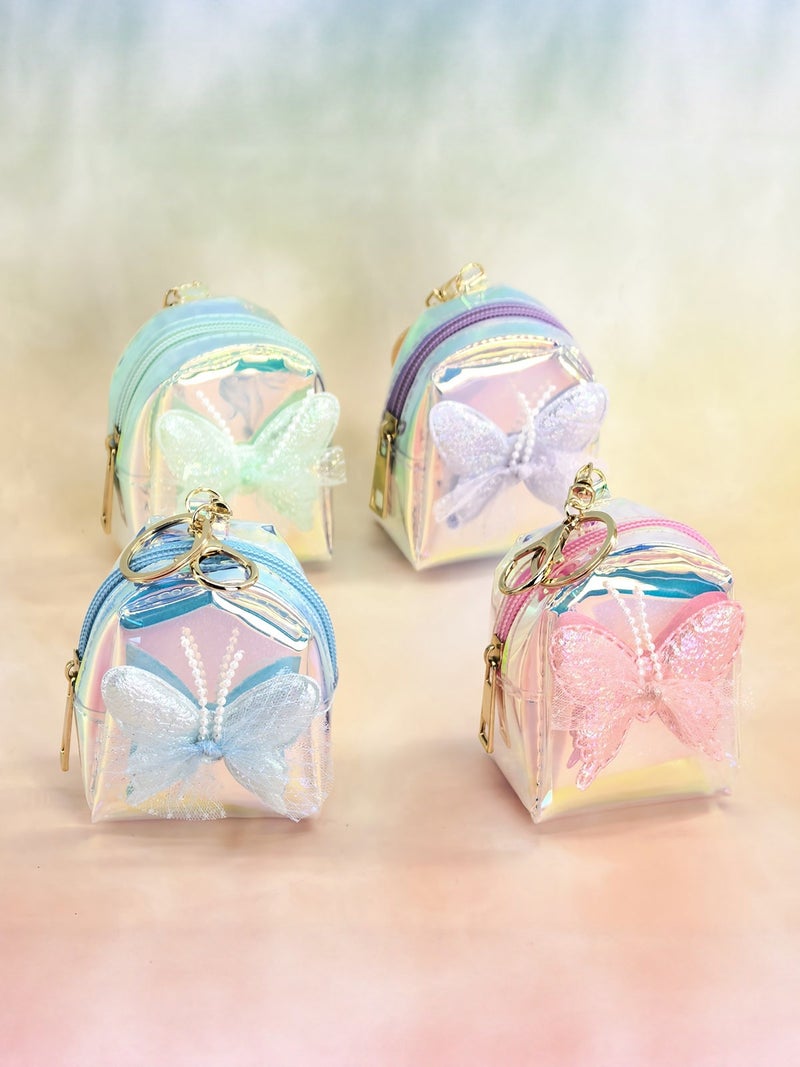 estella New Laser Rainbow Bow Keychain Purse with Mini Backpack, Cute Storage Bag for Girls - Image 4