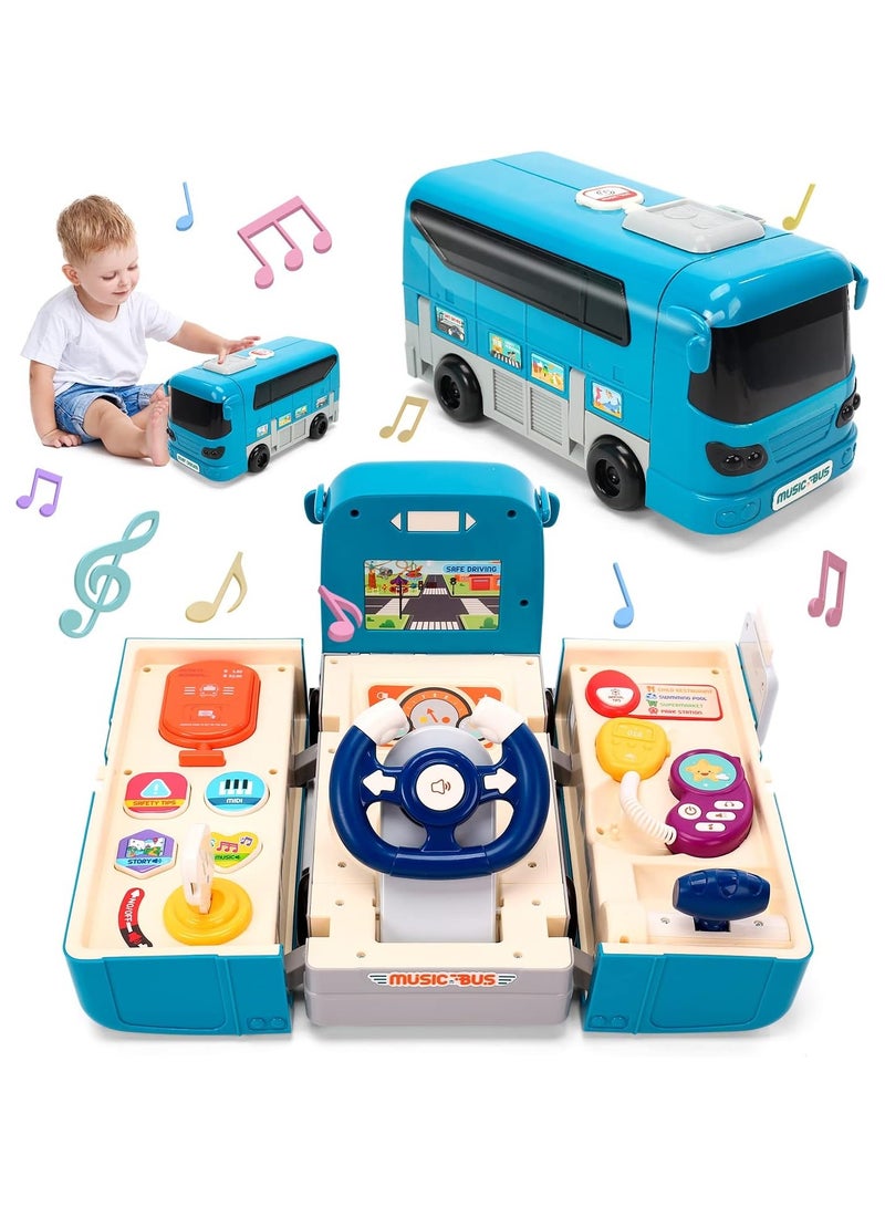 Bus Car Toy, Kids Play Vehicle with Sound and Light, Simulation Steering Wheel, Musical School Bus Toy for Toddler, Educational Bus Driving Toy Gift for Toddlers Boys & Girls - Image 1