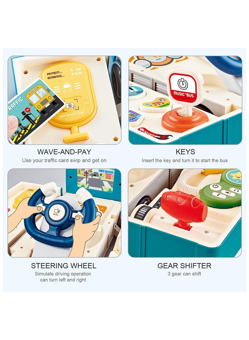 Bus Car Toy, Kids Play Vehicle with Sound and Light, Simulation Steering Wheel, Musical School Bus Toy for Toddler, Educational Bus Driving Toy Gift for Toddlers Boys & Girls - Image 5