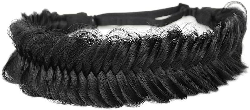 Wide Fishtail Synthetic Hair Braided Headband Classic Chunky Plaited Braids Elastic Stretch Hairband Women Girl Black