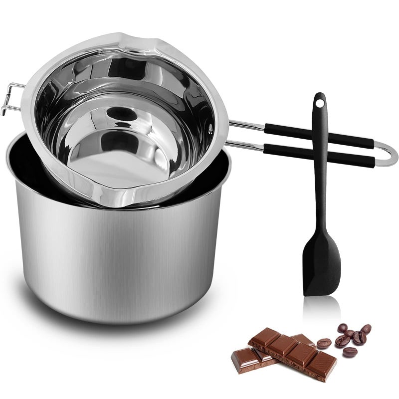 SONGZIMING Double Boiler Pot Set 1200ML Double Boiler 2800ML Stainless Steel Pot with Silicone Spatula for Melting ChocolateCandy Soap Wax Candle Making 