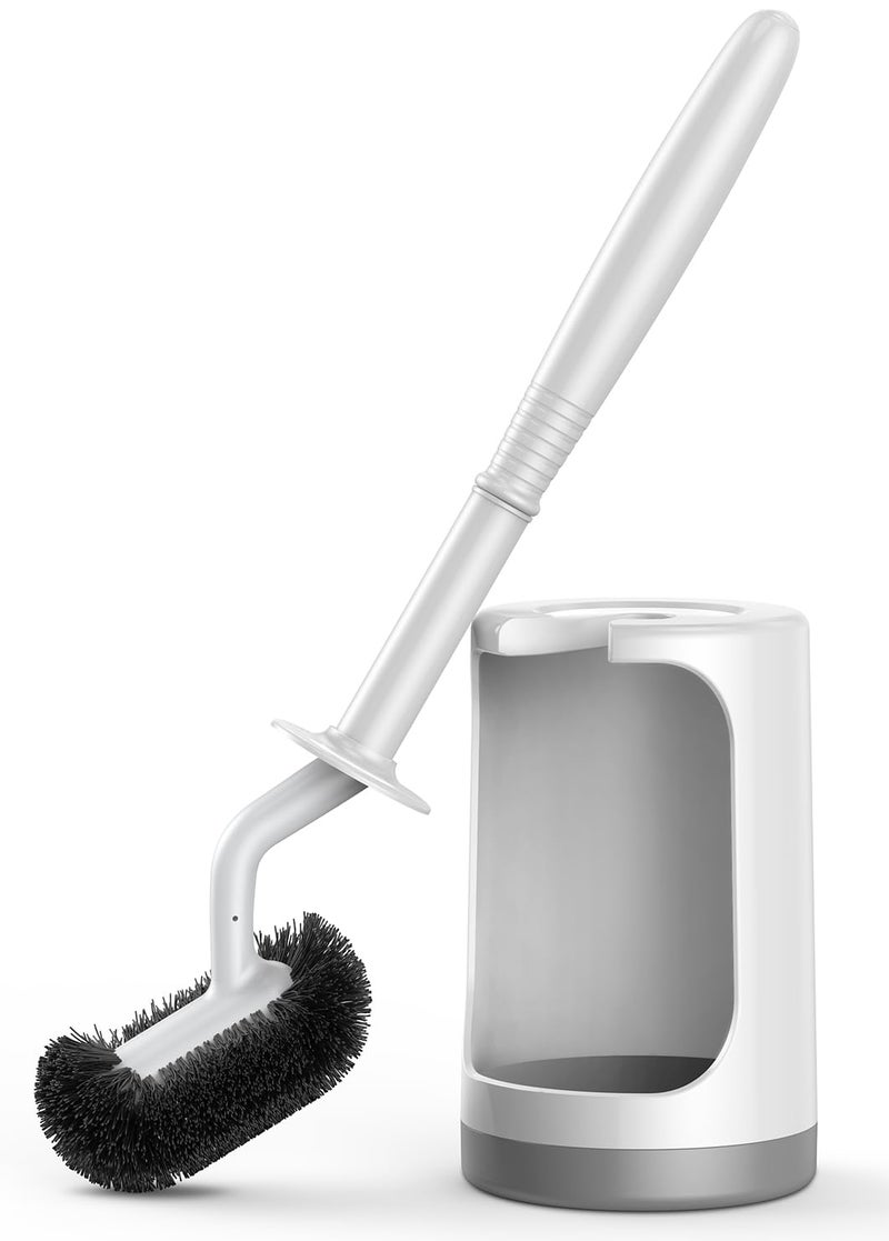 HAMITOR Toilet Bowl Brush Holder Set Curved Design with Holder for Deep Cleaning Under Rim Compact Hidden Scrubber for Small Space Modern RV Bathroom Accessories White