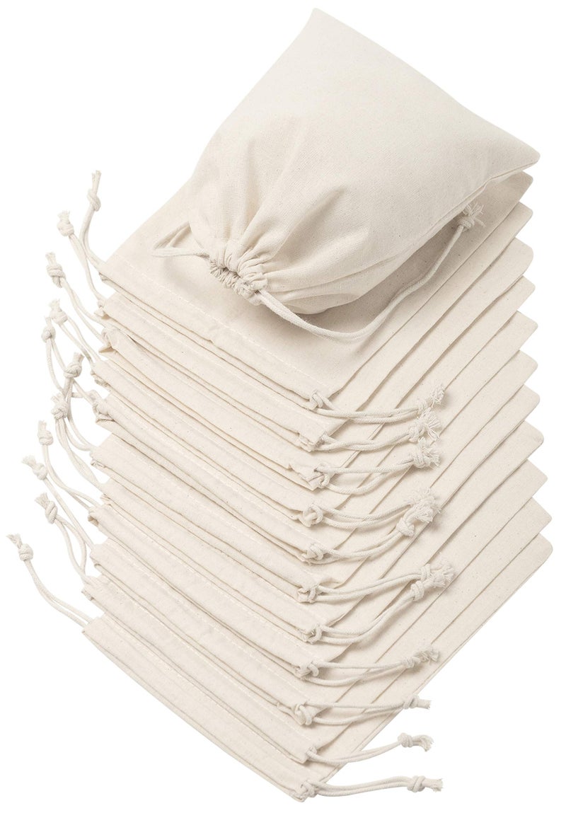 DR 100 Percent Cotton Muslin Drawstring Bags 12Pack For Storage Pantry Gifts 6 x 8 inch Beige