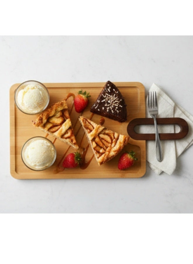 هابي هوم صينية تقديم خشبية من الخيزران مع مقبض عملي | صينية تقديم للمقبلات، البيتزا، الجبن والفواكه | صينية طبيعية صديقة للبيئة للاستخدام اليومي والمناسبات | تصميم عصري أنيق للمائدة 38*20سم - Image 2